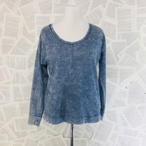 Lucy & Laurel Scoop Neck Striped Long Sleeve Top L